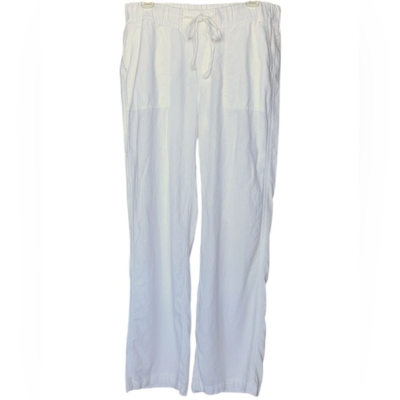Caslon White Relaxed Linen Blend Drawstring Waist Pants Wide Leg Resortwear Sz M - Picture 3 of 14